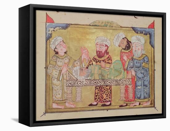 The Doctor's Visit to His Patient, Scene from "The Maqamat" by Al-Hariri-null-Framed Premier Image Canvas