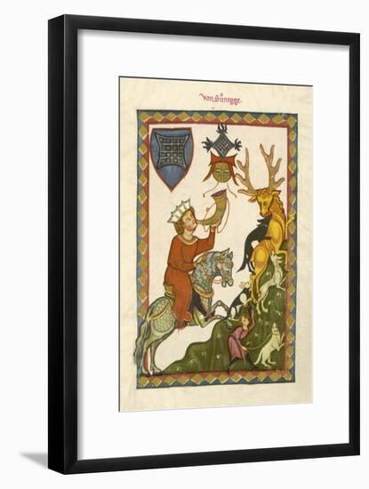 The Dogs Secure Their Catch While a Gentleman on Horseback Blows the Hunting Horn-Hans Naumann-Framed Art Print