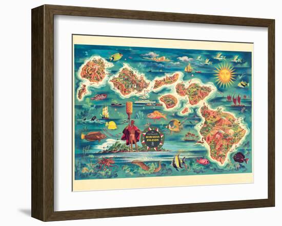 The Dole Map of the Hawaiian Islands - Vintage Pictorial Map, 1950s-Joseph Fehér-Framed Art Print