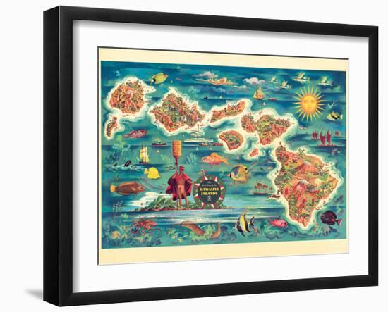 The Dole Map of the Hawaiian Islands - Vintage Pictorial Map, 1950s-Joseph Fehér-Framed Art Print