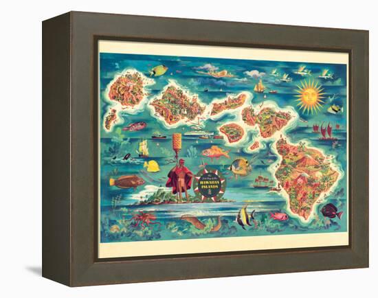 The Dole Map of the Hawaiian Islands - Vintage Pictorial Map, 1950s-Joseph Fehér-Framed Stretched Canvas