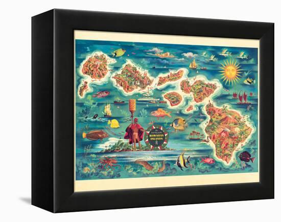 The Dole Map of the Hawaiian Islands - Vintage Pictorial Map, 1950s-Joseph Fehér-Framed Stretched Canvas