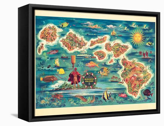 The Dole Map of the Hawaiian Islands - Vintage Pictorial Map, 1950s-Joseph Fehér-Framed Stretched Canvas