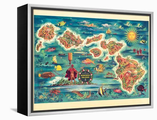 The Dole Map of the Hawaiian Islands - Vintage Pictorial Map, 1950s-Joseph Fehér-Framed Stretched Canvas