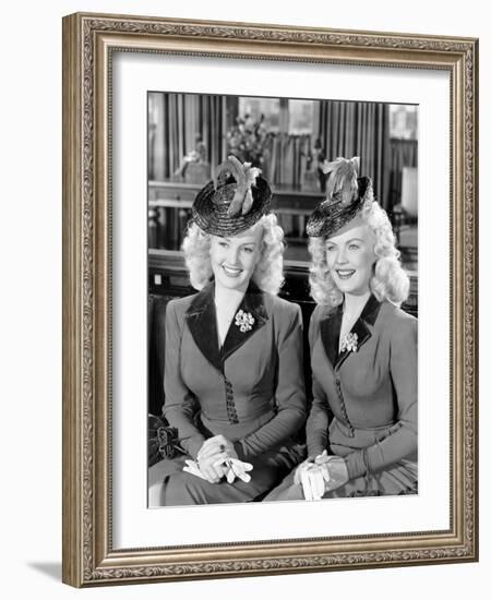 The Dolly Sisters, from Left, Betty Grable, June Haver, 1945-null-Framed Photo