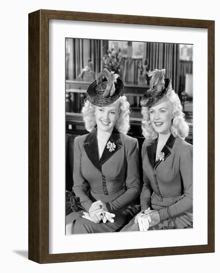 The Dolly Sisters, from Left, Betty Grable, June Haver, 1945-null-Framed Photo