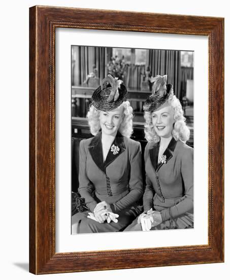 The Dolly Sisters, from Left, Betty Grable, June Haver, 1945-null-Framed Photo