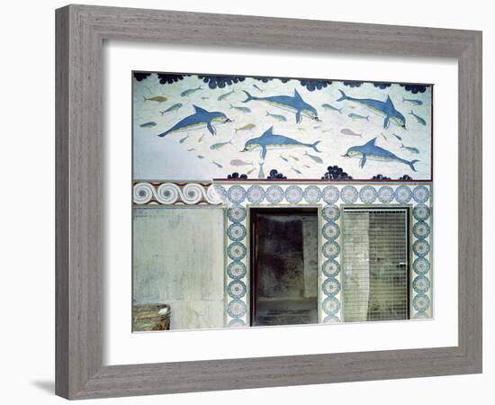 The Dolphin Frescoes in the Queen's Bathroom, Palace of Minos, 1600-1400 BC-Minoan-Framed Giclee Print