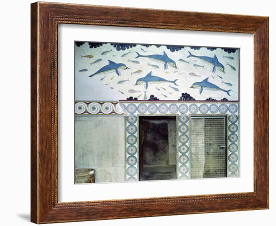 The Dolphin Frescoes in the Queen's Bathroom, Palace of Minos, 1600-1400 BC-Minoan-Framed Giclee Print