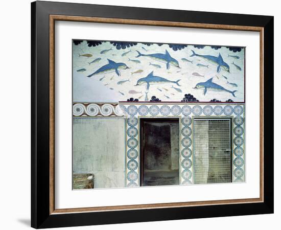 The Dolphin Frescoes in the Queen's Bathroom, Palace of Minos, 1600-1400 BC-Minoan-Framed Giclee Print