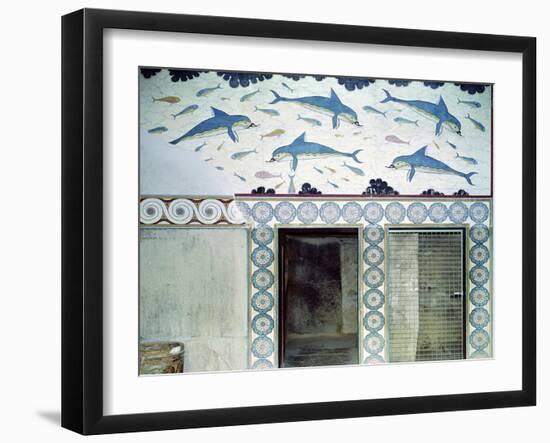 The Dolphin Frescoes in the Queen's Bathroom, Palace of Minos, 1600-1400 BC-Minoan-Framed Giclee Print