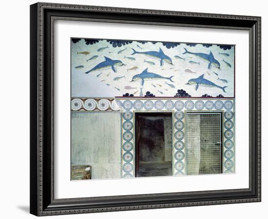 The Dolphin Frescoes in the Queen's Bathroom, Palace of Minos, 1600-1400 BC-Minoan-Framed Giclee Print