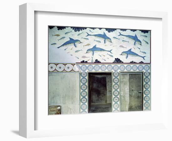 The Dolphin Frescoes in the Queen's Bathroom, Palace of Minos, 1600-1400 BC-Minoan-Framed Giclee Print