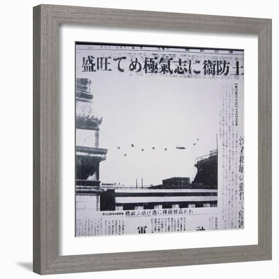 The Doolittle Raid on Tokyo 18th April 1942: a B-25 over the Rooftops of Tokyo Amid Aa Gunfire,…-Japanese Photographer-Framed Giclee Print