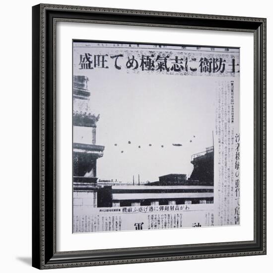 The Doolittle Raid on Tokyo 18th April 1942: a B-25 over the Rooftops of Tokyo Amid Aa Gunfire,…-Japanese Photographer-Framed Giclee Print
