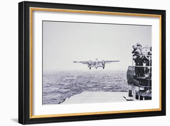 The Doolittle Raid on Tokyo 18th April 1942: One of 16 B-25 Bombers Leaves the Deck of USS Hornet-American Photographer-Framed Photographic Print