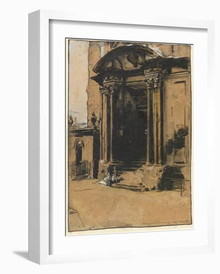 The Doorway of the Old Ashmolean Museum, Oxford (Pen & Ink, Black Chalk & Wash with White Heighteni-William Nicholson-Framed Giclee Print