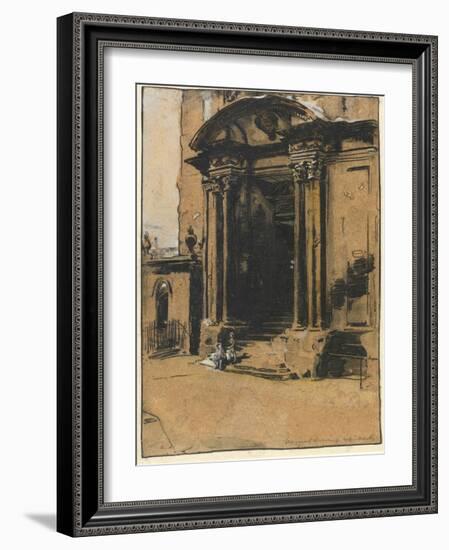 The Doorway of the Old Ashmolean Museum, Oxford (Pen & Ink, Black Chalk & Wash with White Heighteni-William Nicholson-Framed Giclee Print