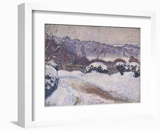 The Dorking Road, Coldharbour, in Snow, 1916 (Oil on Canvas)-Lucien Pissarro-Framed Giclee Print