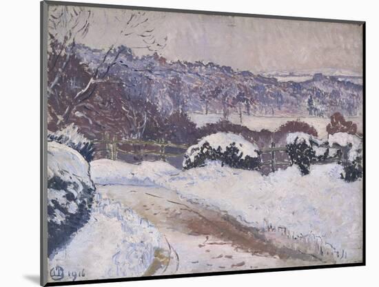 The Dorking Road, Coldharbour, in Snow, 1916 (Oil on Canvas)-Lucien Pissarro-Mounted Giclee Print