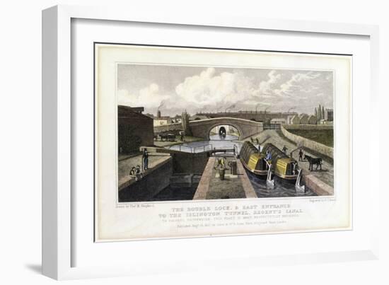 The Double Lock and East Entrance to the Islington Tunnel, Regent's Canal, 1827-Frederick James Havell-Framed Giclee Print