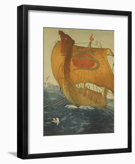 The Dragon Ship, Viking Ship at Sea, Etching by John Taylor Arms 1922-null-Framed Art Print