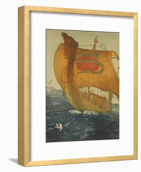 The Dragon Ship, Viking Ship at Sea, Etching by John Taylor Arms 1922-null-Framed Art Print