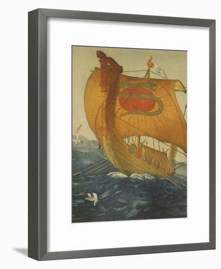 The Dragon Ship, Viking Ship at Sea, Etching by John Taylor Arms 1922-null-Framed Art Print