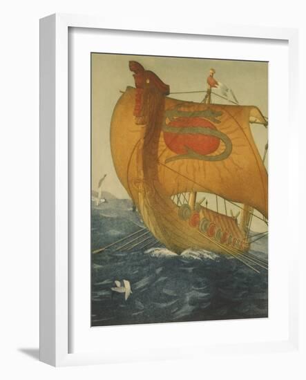 The Dragon Ship, Viking Ship at Sea, Etching by John Taylor Arms 1922-null-Framed Art Print