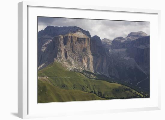 The Dramatic Sass Pordoi Mountain in the Dolomites Near Canazei, Trentino-Alto Adige, Italy, Europe-Martin Child-Framed Photographic Print
