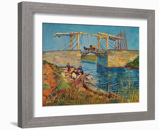 The Drawbridge at Arles with a Group of Washerwomen, c.1888-Vincent van Gogh-Framed Giclee Print