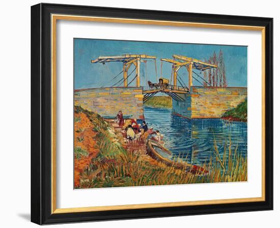 The Drawbridge at Arles with a Group of Washerwomen, c.1888-Vincent van Gogh-Framed Giclee Print