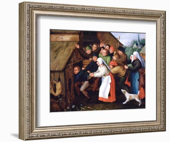 The Drunkard Pushed into the Pigsty, 1564-1638-Pieter Brueghel the Younger-Framed Giclee Print