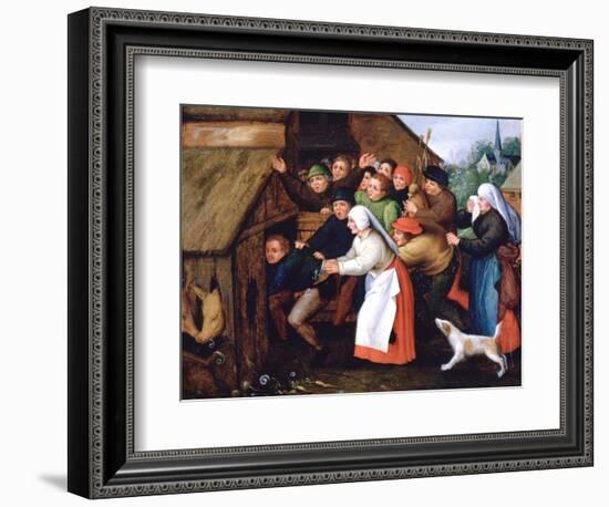 The Drunkard Pushed into the Pigsty, 1564-1638-Pieter Brueghel the Younger-Framed Giclee Print