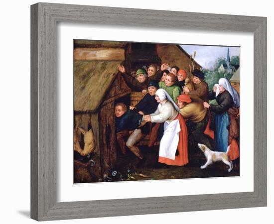 The Drunkard Pushed into the Pigsty, 1564-1638-Pieter Brueghel the Younger-Framed Giclee Print
