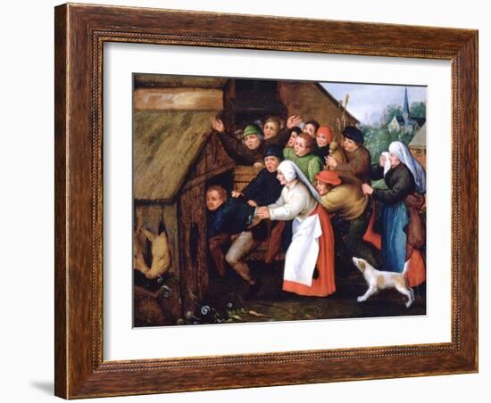 The Drunkard Pushed into the Pigsty, 1564-1638-Pieter Brueghel the Younger-Framed Giclee Print
