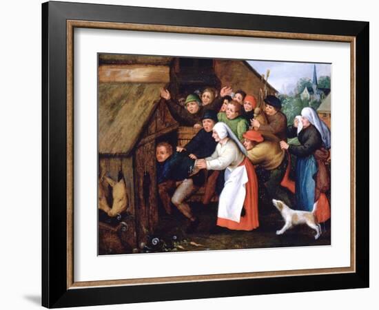 The Drunkard Pushed into the Pigsty, 1564-1638-Pieter Brueghel the Younger-Framed Giclee Print