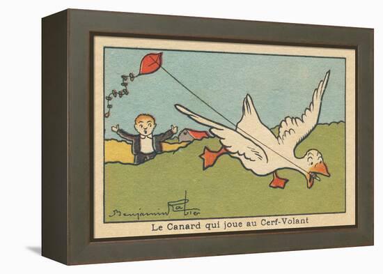 The Duck is Playing with a Kite,1936 (Illustration)-Benjamin Rabier-Framed Premier Image Canvas