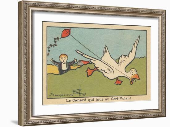 The Duck is Playing with a Kite,1936 (Illustration)-Benjamin Rabier-Framed Giclee Print