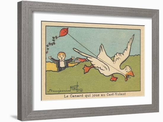 The Duck is Playing with a Kite,1936 (Illustration)-Benjamin Rabier-Framed Giclee Print