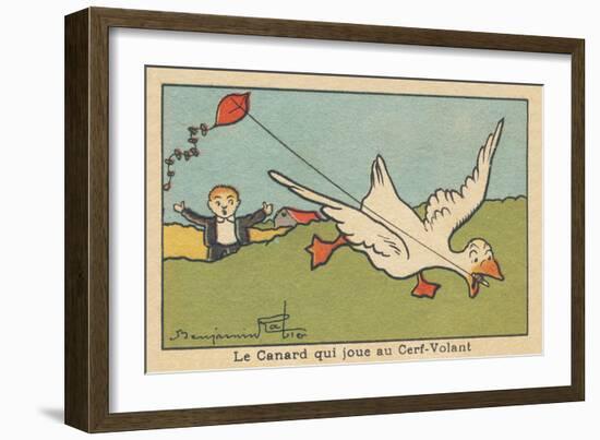 The Duck is Playing with a Kite,1936 (Illustration)-Benjamin Rabier-Framed Giclee Print