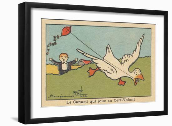 The Duck is Playing with a Kite,1936 (Illustration)-Benjamin Rabier-Framed Giclee Print