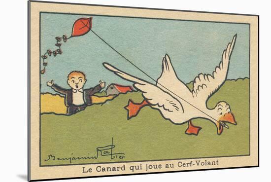 The Duck is Playing with a Kite,1936 (Illustration)-Benjamin Rabier-Mounted Giclee Print