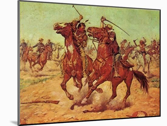 The Duel - Tomahawk and Sabre-Charles Shreyvogel-Mounted Art Print