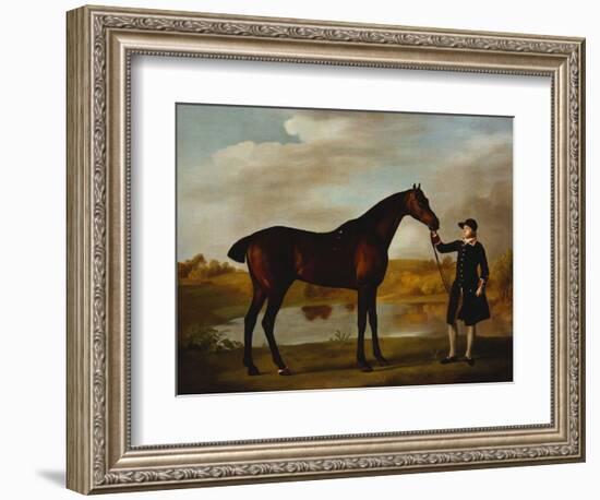 The Duke of Marlborough's (?) Bay Hunter, with a Groom in Livery in a Lake Landscape-George Stubbs-Framed Giclee Print