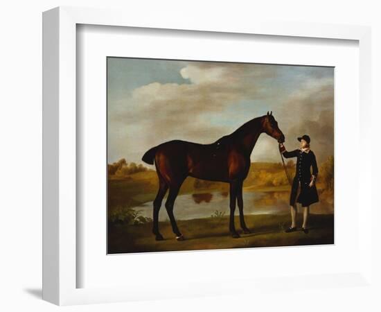 The Duke of Marlborough's (?) Bay Hunter, with a Groom in Livery in a Lake Landscape-George Stubbs-Framed Giclee Print