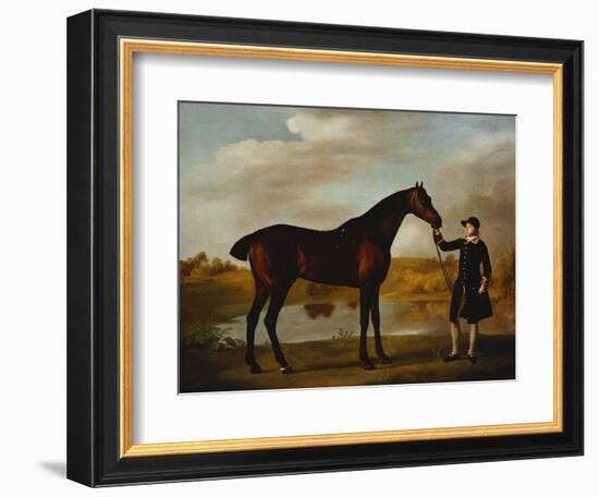 The Duke of Marlborough's (?) Bay Hunter, with a Groom in Livery in a Lake Landscape-George Stubbs-Framed Giclee Print