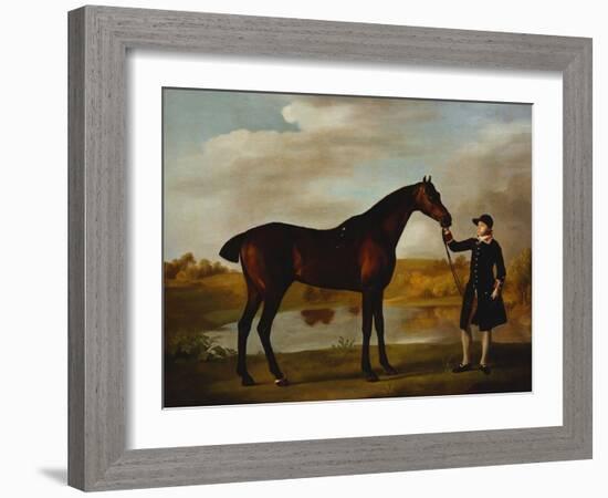 The Duke of Marlborough's (?) Bay Hunter, with a Groom in Livery in a Lake Landscape-George Stubbs-Framed Giclee Print