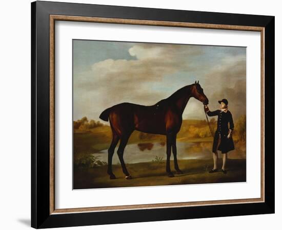 The Duke of Marlborough's (?) Bay Hunter, with a Groom in Livery in a Lake Landscape-George Stubbs-Framed Giclee Print