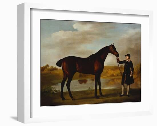 The Duke of Marlborough's (?) Bay Hunter, with a Groom in Livery in a Lake Landscape-George Stubbs-Framed Giclee Print